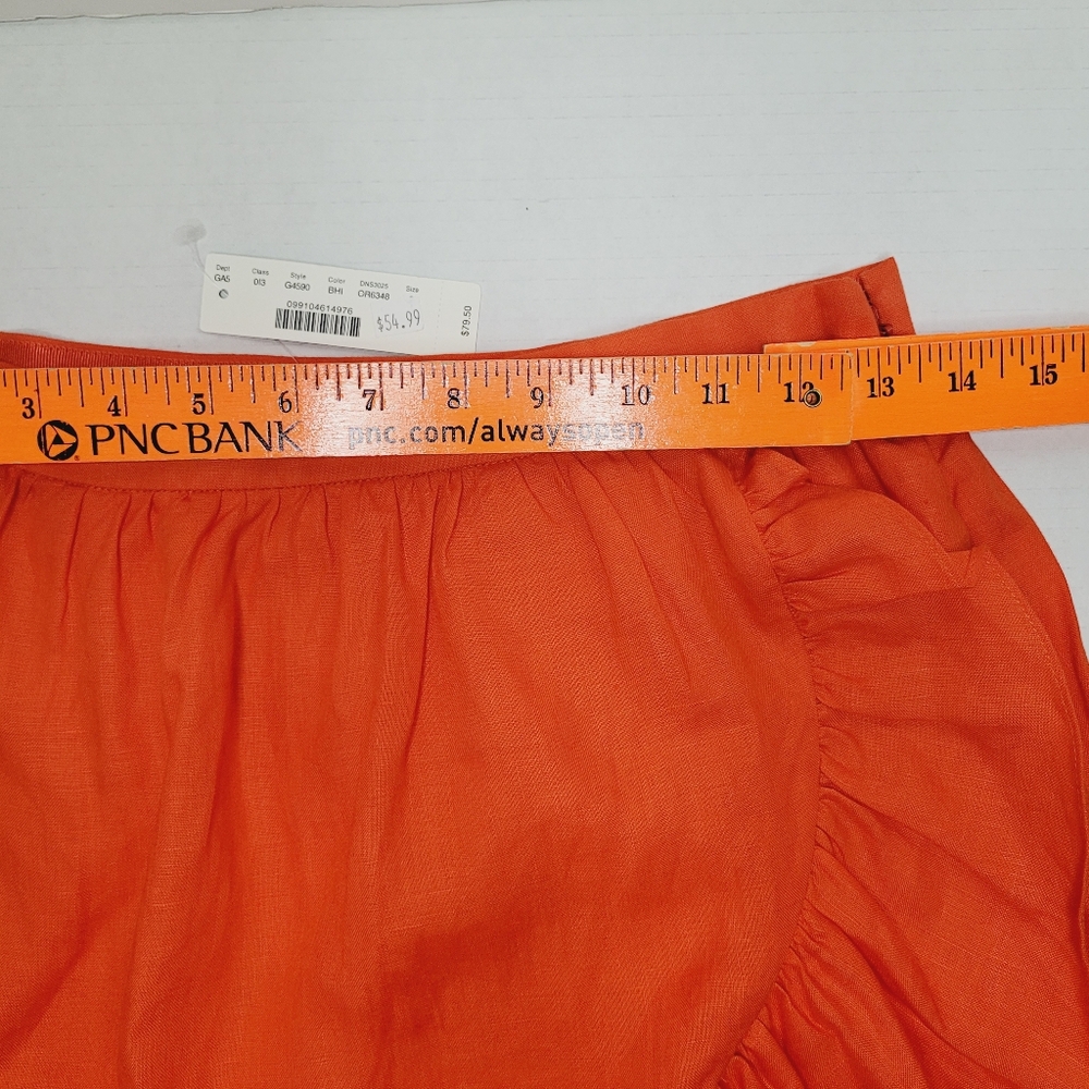 J.Crew 100% Linen Skirt Orange Size 2 Short Ruffles Flowy Tropical Zipper Resort - Picture 4 of 11
